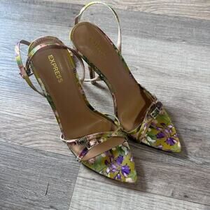 Express Floral Rhinestone Pointed-Toe Heeled Sandals – Size 7